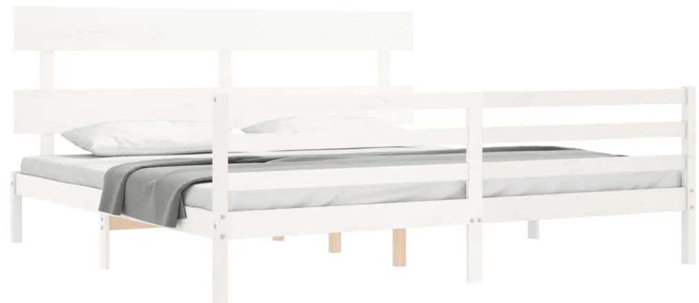 Estrutura de cama com cabeceira 200x200cm madeira maciça branco