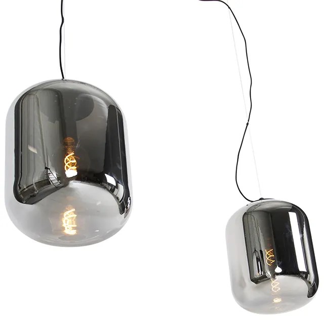 Candeeiro suspenso design preto vidro fumê 2-luzes - BLISS Design