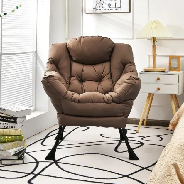 Poltrona moderna em tecido de poliéster com estrutura em metal estofada com bolso lateral 75 x 81 x 94,5 cm Castanho