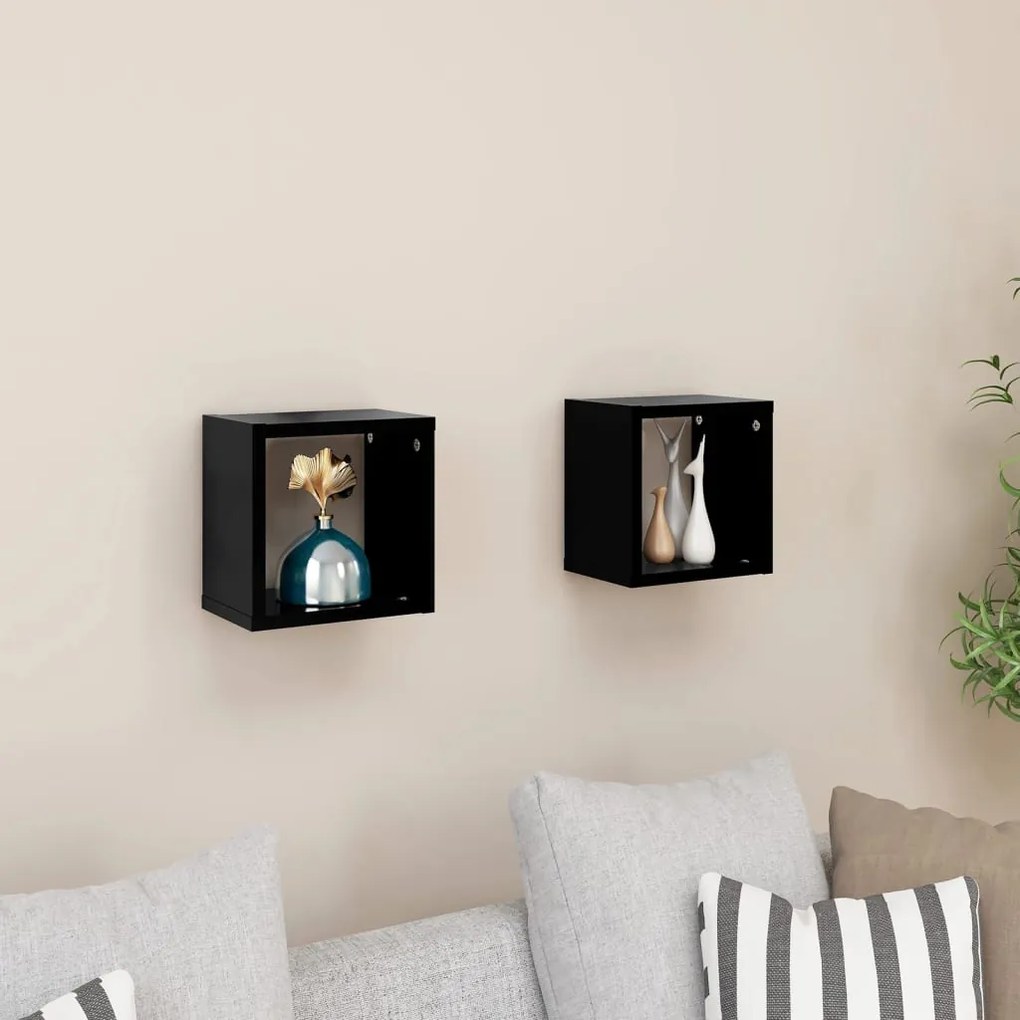 vidaXL Prateleiras de parede em forma de cubo 2 pcs 22x15x22 cm preto