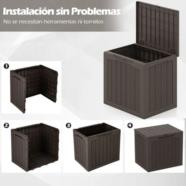 Caixa de armazenamento exterior de 96 L com tampa com fechadura e textura de rattan tecido 56 x 41 x 50,5 cm castanho