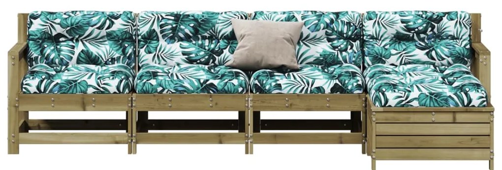5 pcs conjunto lounge de jardim c/ almofadões pinho impregnado