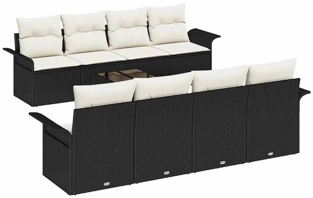 Conjunto de Sofá de Jardim de 9 Peças com Almofadas Pretas de Rattan e