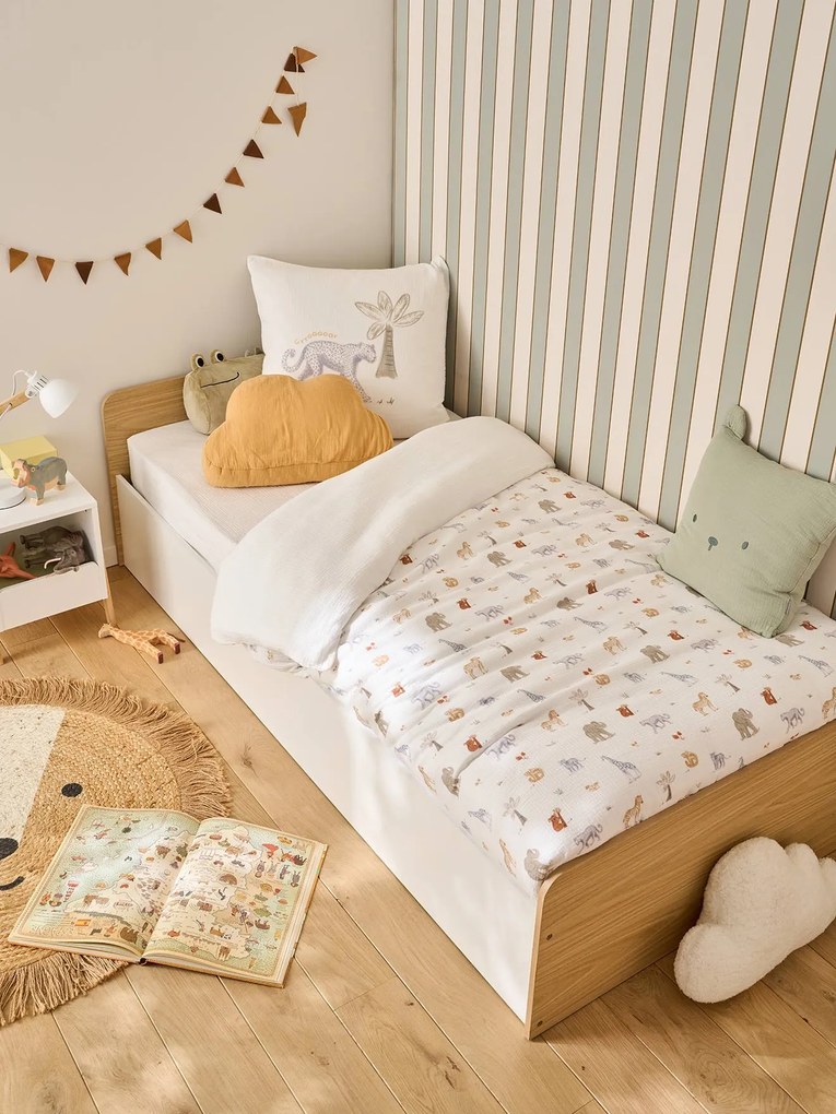 Cama com baú de arrumação em madeira 90x190cm para criança branco