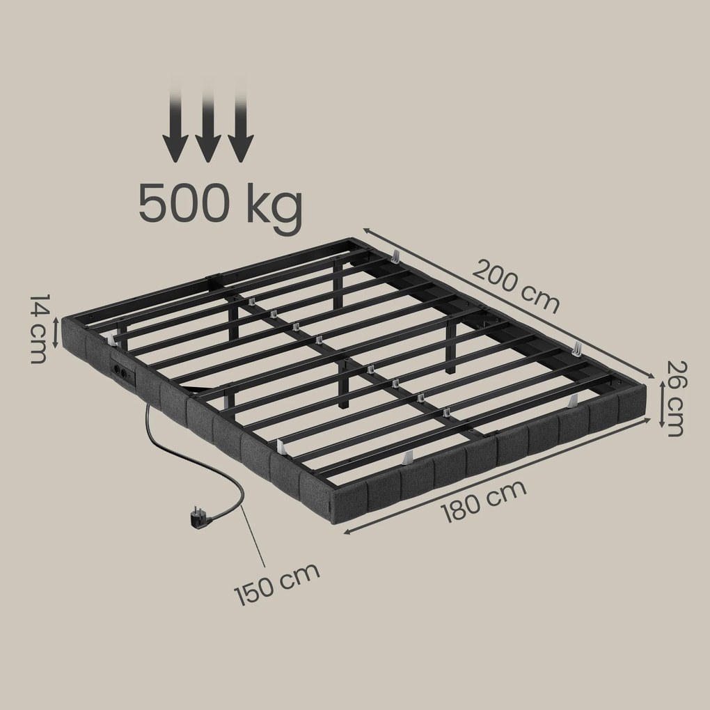 Estrutura de cama 180 x 200 cm, com iluminação LED, base de cama (COLCHÃO NÃO INCLUIDO) Cinza