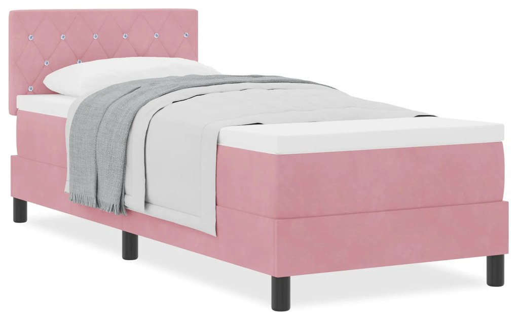 Cama Box Spring vidaXL com Colchão Rosa 80x200 cm Veludo