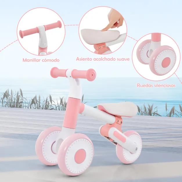 Bicicleta de equilíbrio infantil com assento regulável em altura e design duplo para bebés a partir de 1 ano ou até 25 kg Rosa