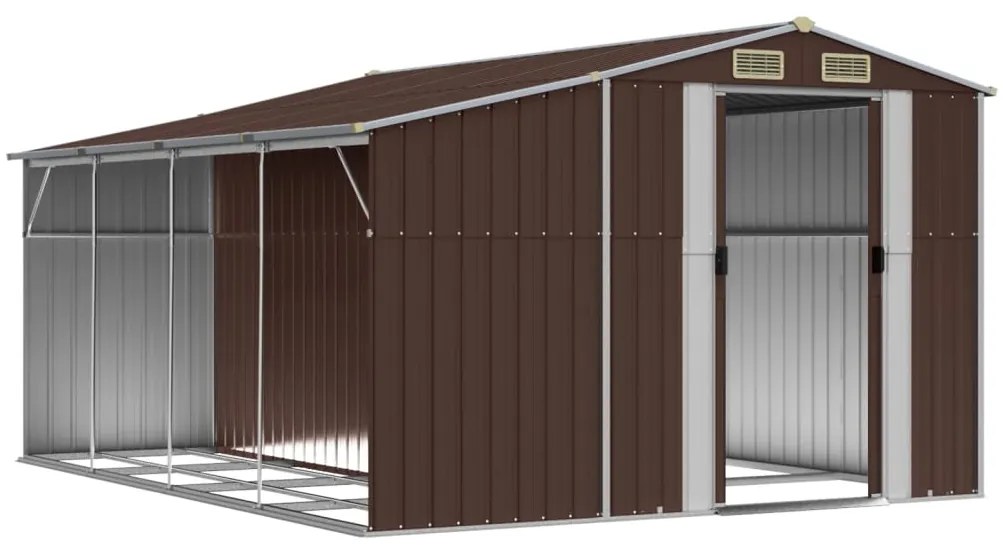 Abrigo de jardim 277x365,5x179 cm aço galvanizado castanho