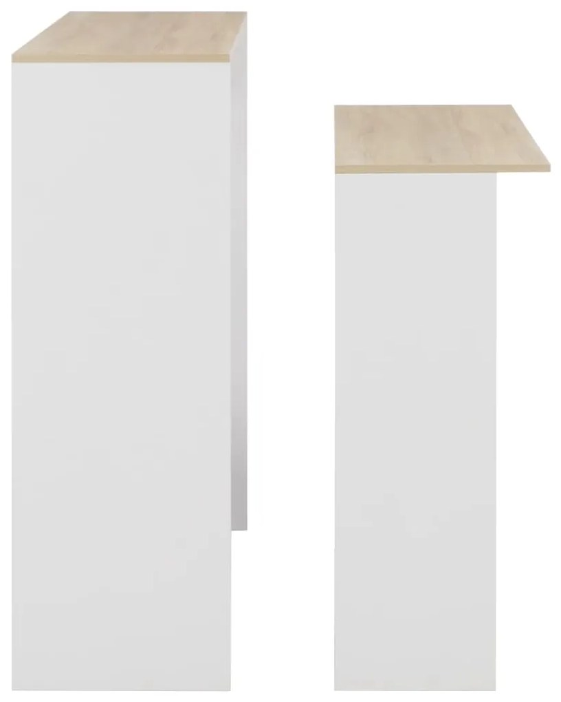 Mesa de bar com 2 tampos 130x40x120 cm branco e carvalho