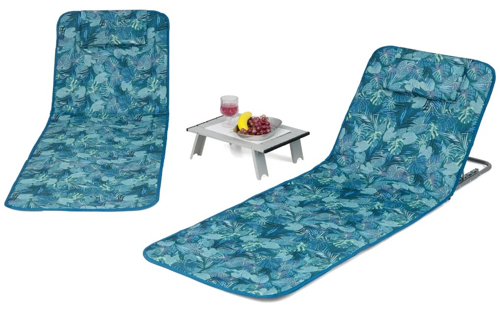 Conjunto de 2 espreguiçadeiras de praia dobráveis Tapetes de praia com mesa portáteis para a praia, jardim, campismo Verde