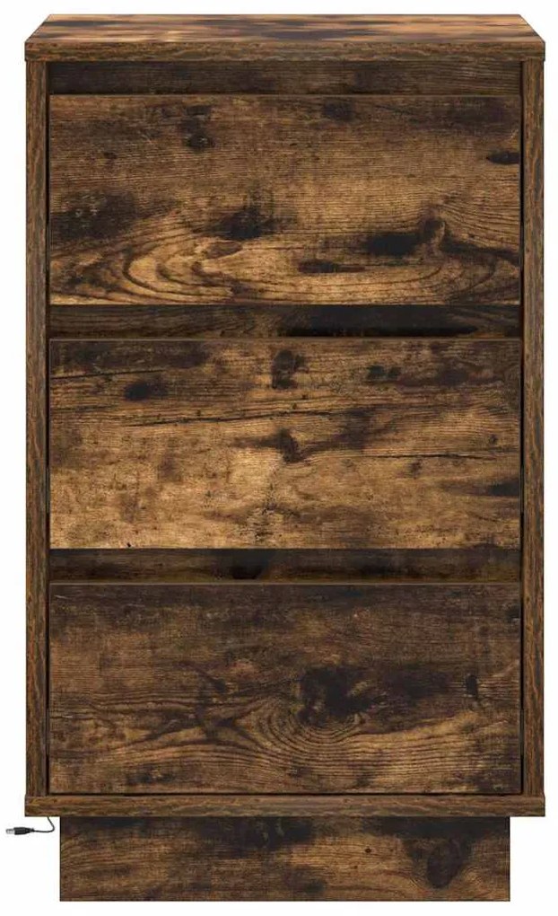 Criado-mudo com LED Carvalho Fumado 39x34,5x65 cm Madeira de Engenhari
