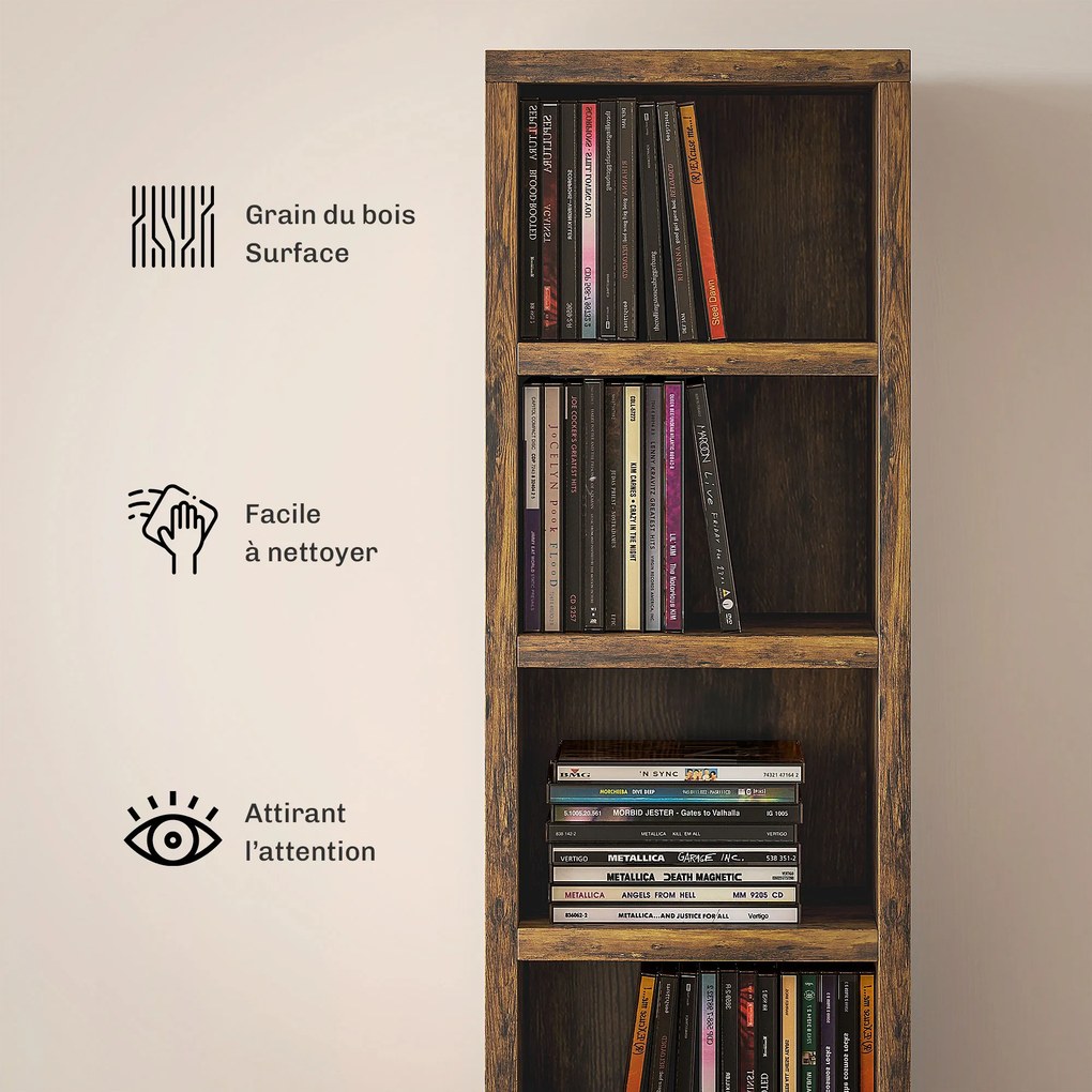 Organizador para CD e DVD com 12 compartimentos, capacidade máxima de 204 CD, 21 x 20 x 175 cm, castanho rústico
