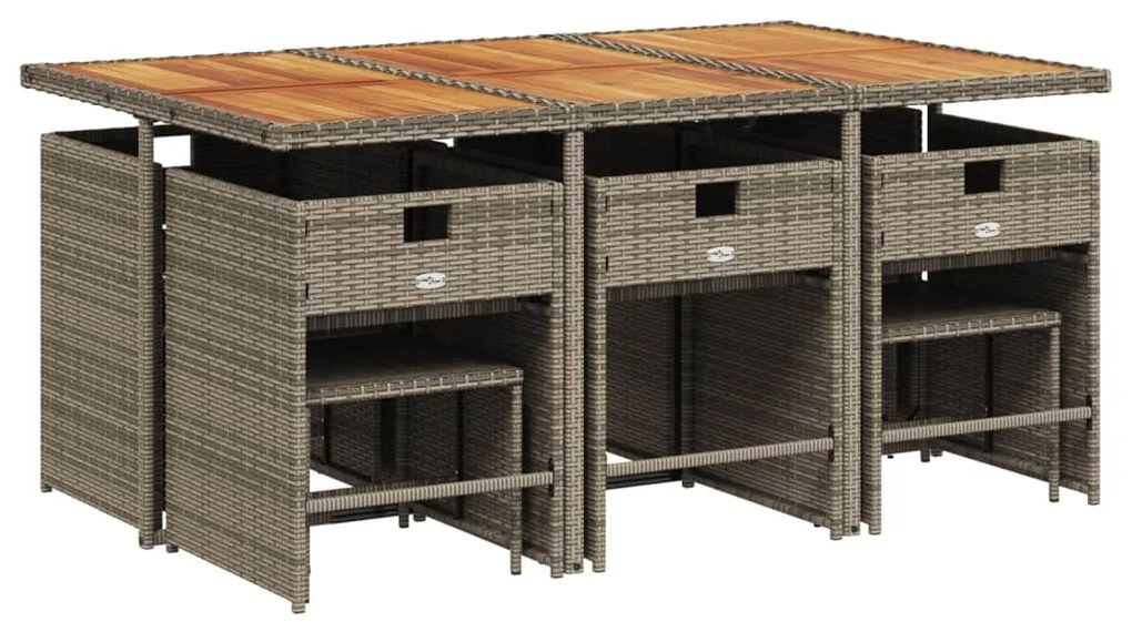 11 pcs conjunto jantar p/ jardim c/ almofadões vime PE cinzento