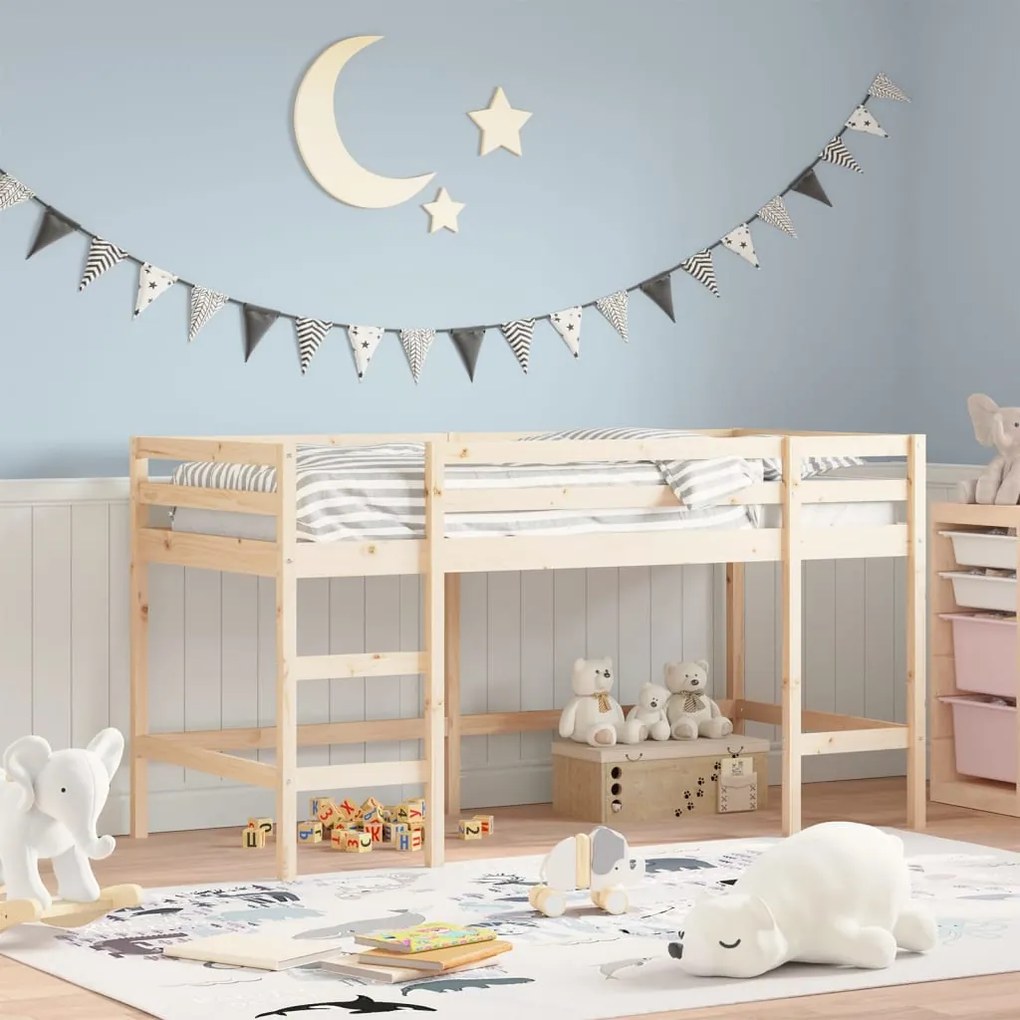 vidaXL Cama alta p/ criança c/ escada 90x190cm madeira de pinho maciça