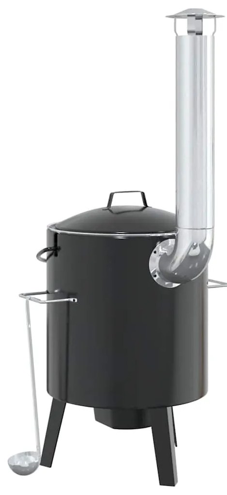 Forno de goulash com chaminé e tampa aço esmaltado preto