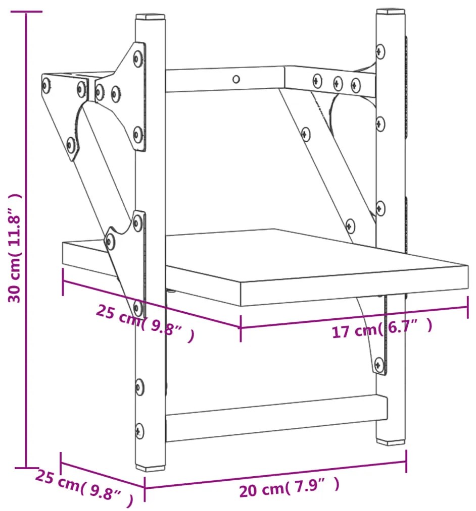 Prateleiras de parede com barras 2 pcs 20x25x30 cm preto