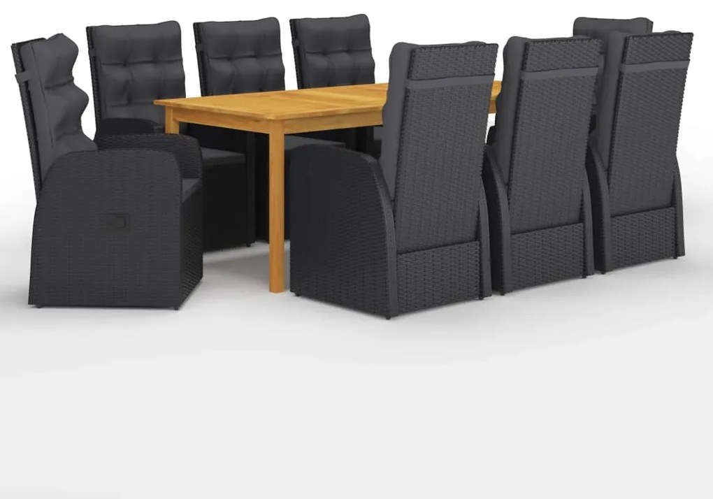vidaXL 9 pcs conjunto de jantar para jardim preto