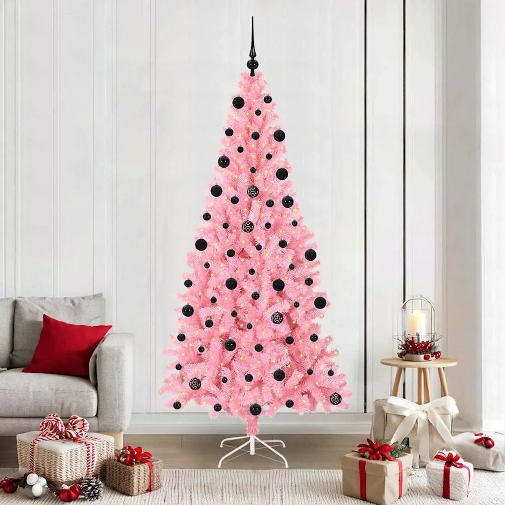 vidaXL Árvore de Natal com 300 LEDs com suporte Rosa 210 cm PVC