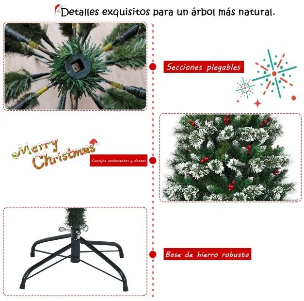 Árvore de Natal 1,8 m com neve e sem iluminação, fácil de montar, 100% PVC, perfeita como decoração Verde