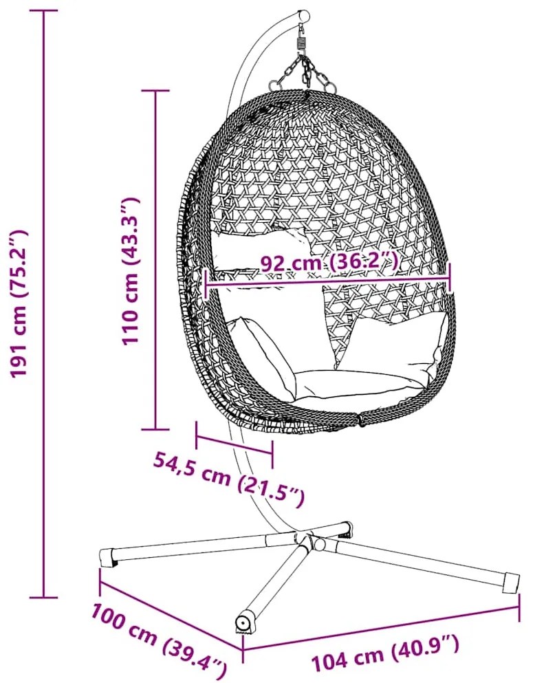Cesta de Cadeira de Ovo com Suporte em Cinza Rattan Sintético