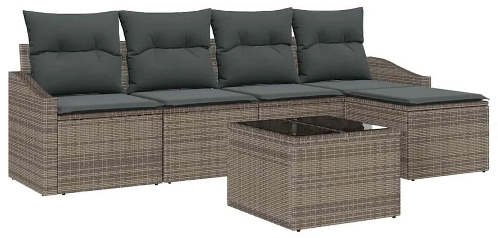 Conjunto de Sofá de Jardim com 5 peças e Almofadas Pretas em Rattan Si