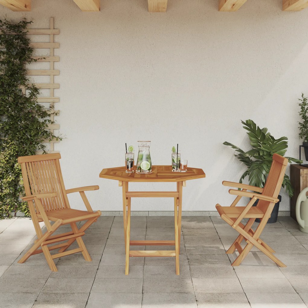 Conjunto Bistro de Jardim Dobrável de 3 Peças em Madeira Sólida de Acá