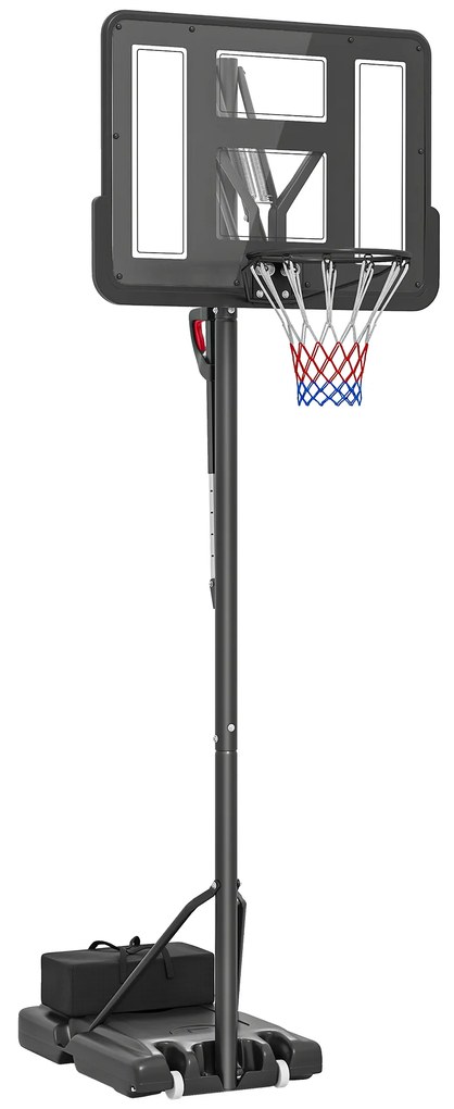 SPORTNOW Tabela de Basquetebol de Exterior com Altura Ajustável Suporte Rodas Base Recarregável e Bolsa de Peso 90x60x305 cm Preto | Aosom Portugal