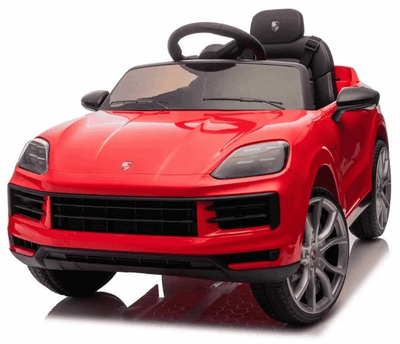 Carro elétrico para crianças Porsche Cayenne 12V com tração traseira – Licença oficial, bateria de lítio, comando remoto 2,4 GHz, leitor MP3, luzes LE