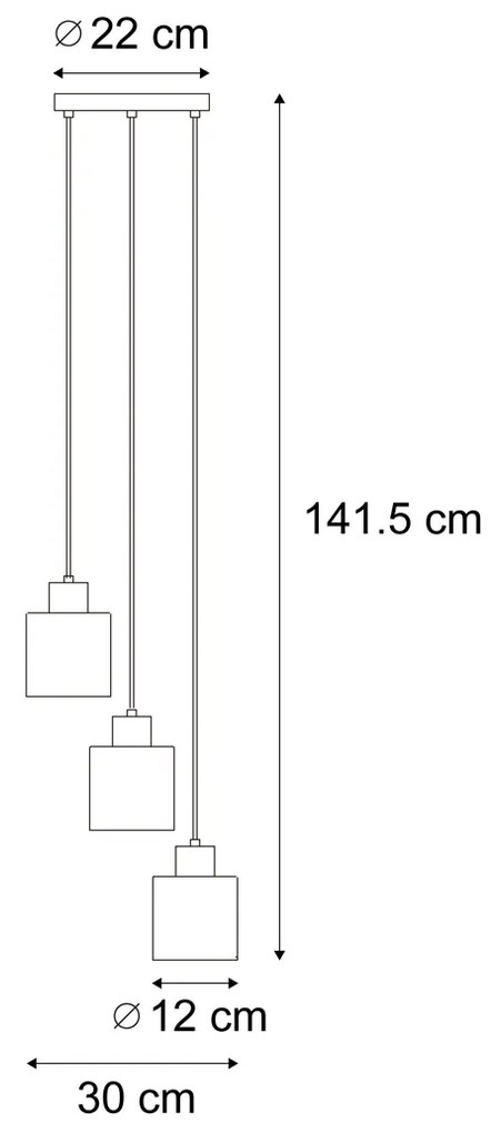 Candeeiro Pendente Moderno Preto com Vidro Fumê 3 Luzes - Dame Moderno