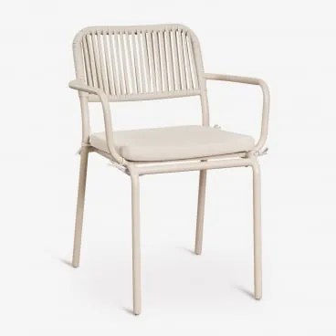 Pack De 4 Cadeiras De Jardim Empilháveis Com Braços Em Corda Trançada Arhiza Tapioca Bege - Sklum