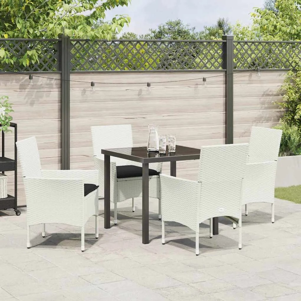 Conjunto de Jantar de Jardim com 5 Peças e Almofadas Brancas em Polyra