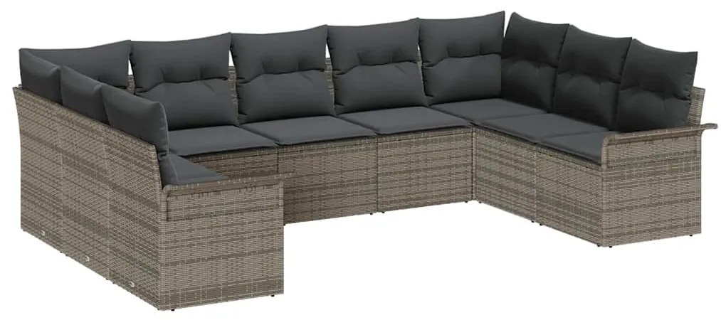 Conjunto de Sofá de Jardim com 9 Peças e Almofadas Cinzas em Rattan Si