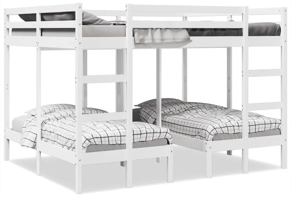 vidaXL Beliche triplo 160x200/80x160 cm madeira de pinho maciça branco