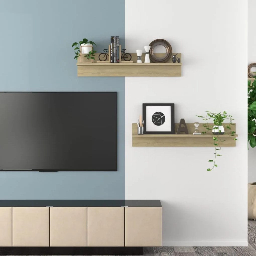 Estantes de parede 2pcs 80x11,5x18 cm contrapl. carvalho sonoma