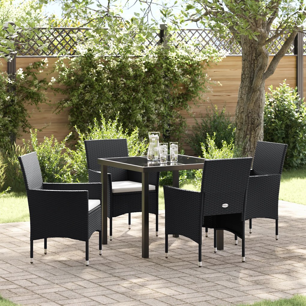 vidaXL Conjunto de Jantar de Jardim 5 Peças Preto Rattan Polietileno