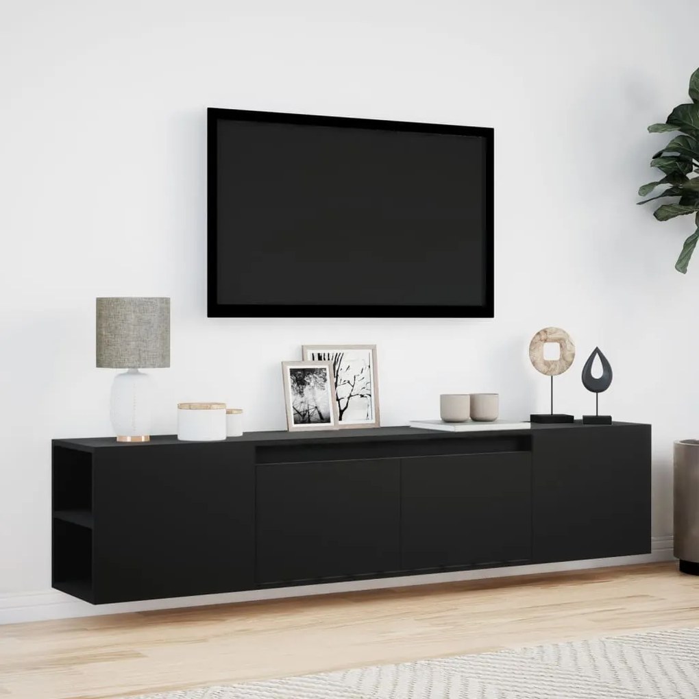 Móvel de parede para TV com luzes LED 180x31x39,5 cm preto