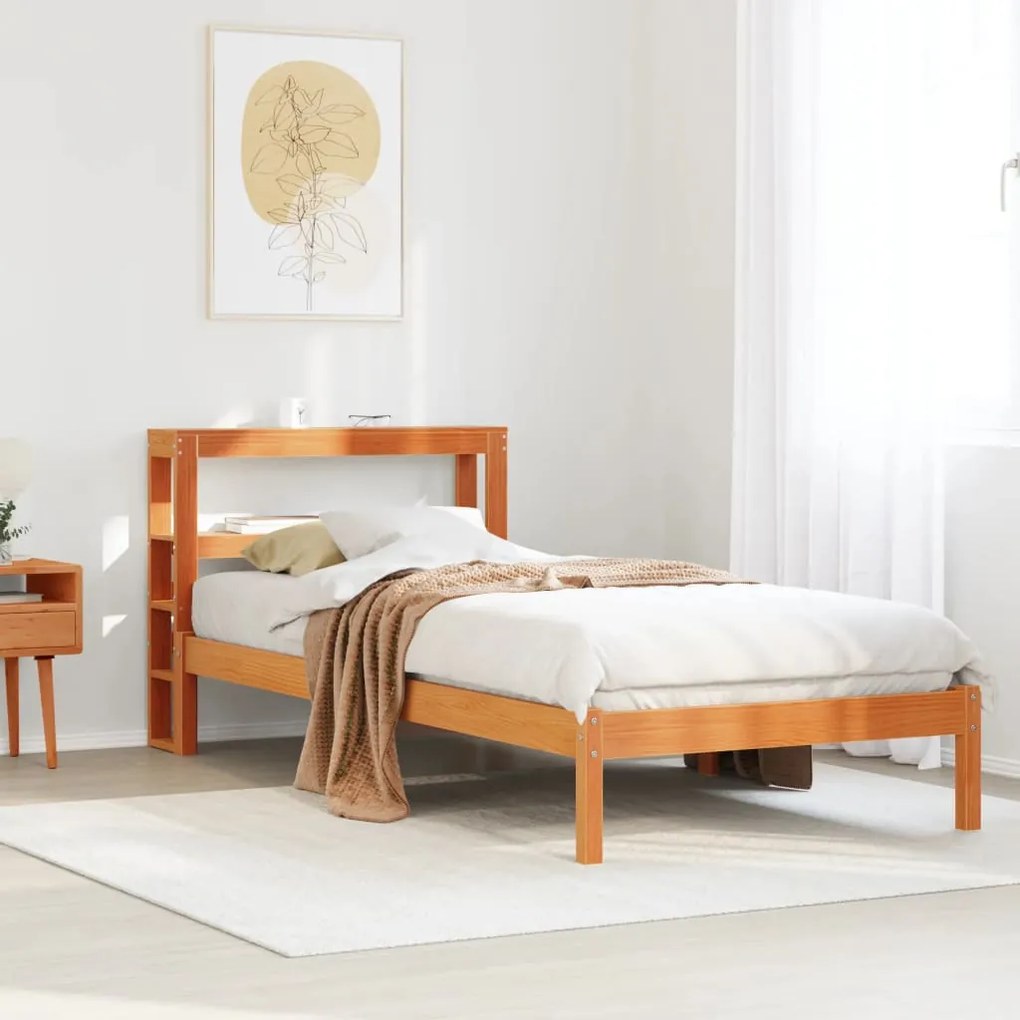 vidaXL Estrutura cama c/ cabeceira 90x190 cm pinho maciço castanho-mel