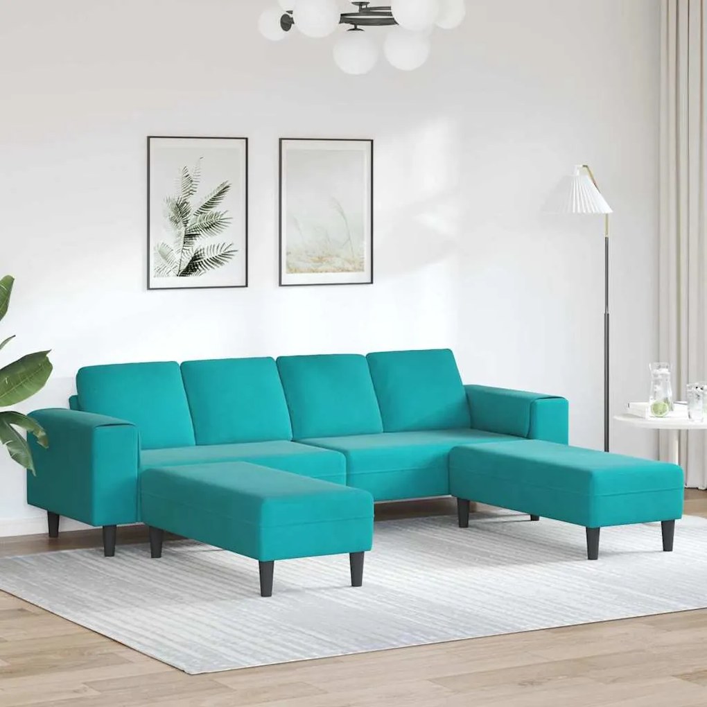 Conjunto de Sofás 3 pcs Turquesa Veludo