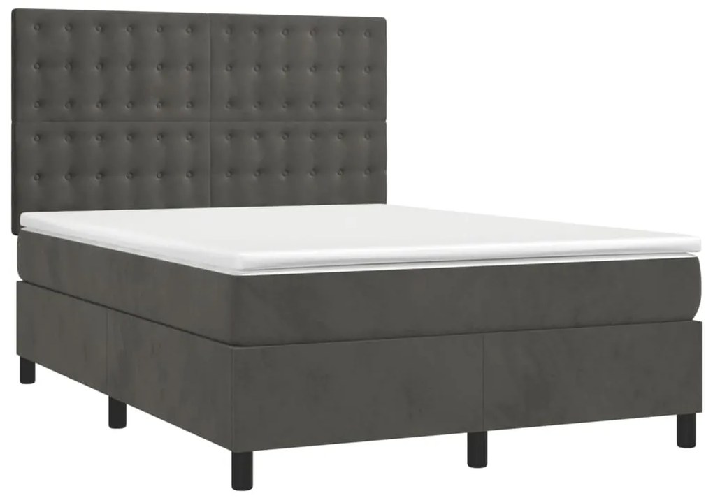 Cama com molas/colchão 140x200 cm veludo cinzento-escuro