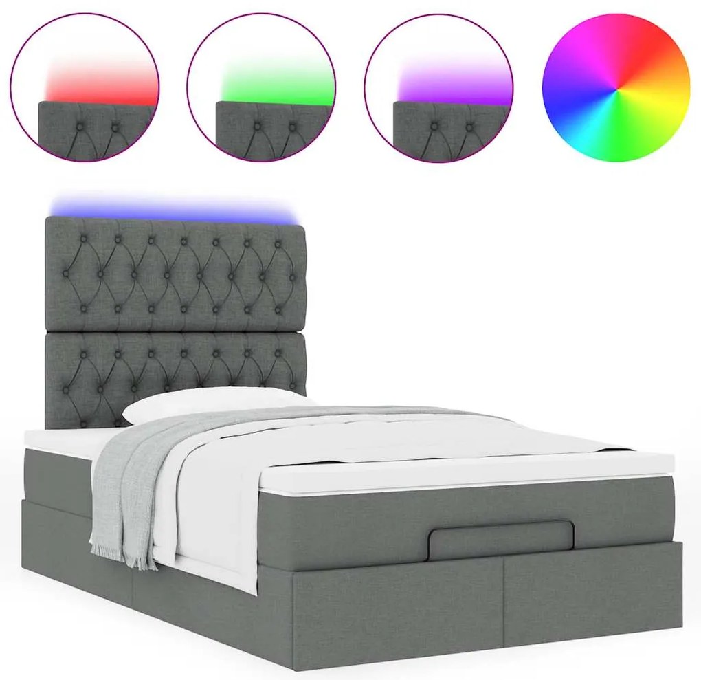 Estrutura cama otomana colchão 120x200cm tecido cinzento escuro