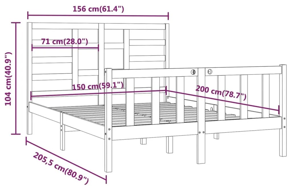 Estrutura de cama king 150x200 cm madeira maciça