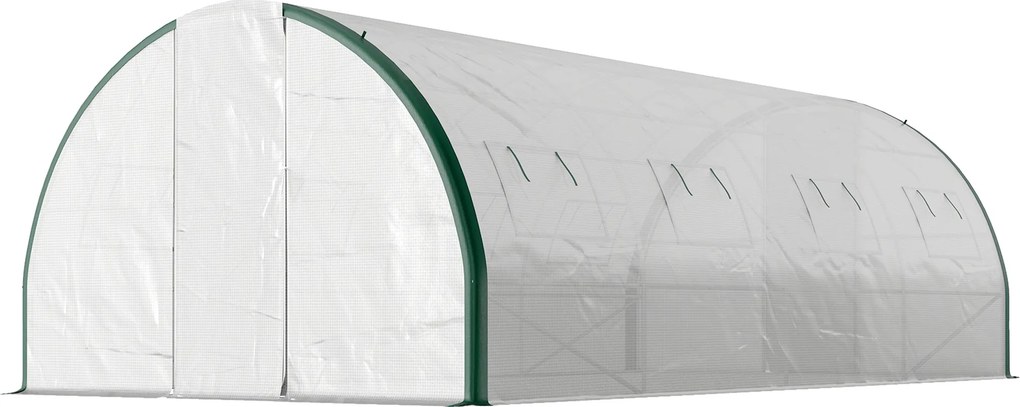 Estufa tipo túnel para jardim 600 x 300 x 200 cm com 18 m², estufa tipo túnel para jardim com portas e 8 janelas, lona de PE de 140 g/m², branca