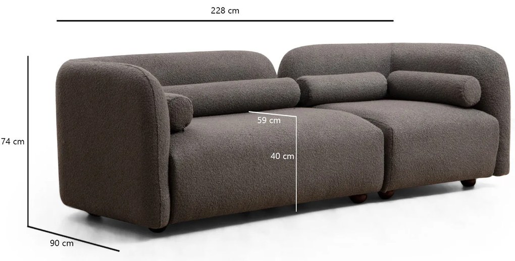 Sofá de 3 Lugares Victoria – Cinza – 228 cm x 74 cm x 90 cm