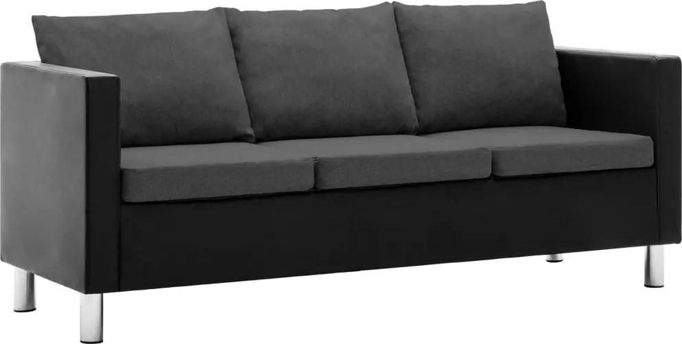 Sofá de 3 lugares em couro artificial preto e cinzento escuro