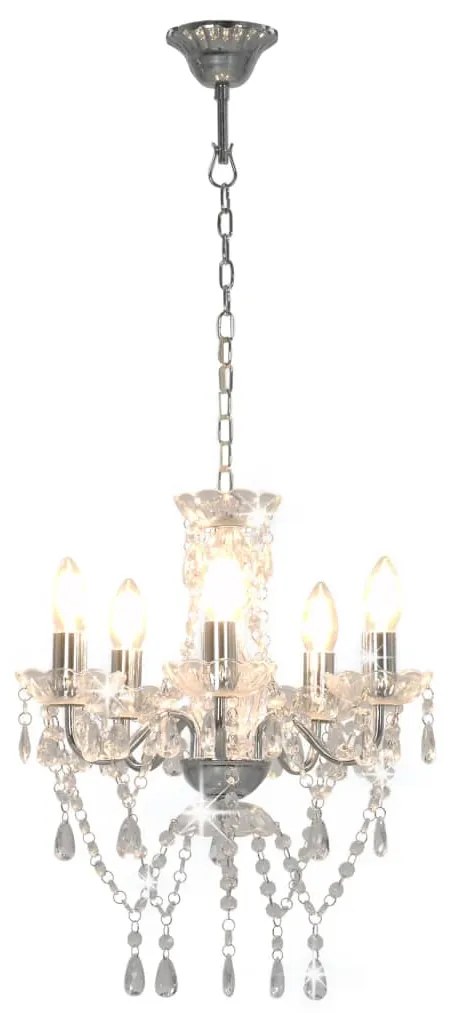 Lustre com contas de cristal redondo prateado 5 x E14