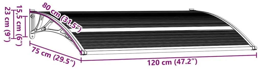 Toldo de porta 120x75 cm PC preto