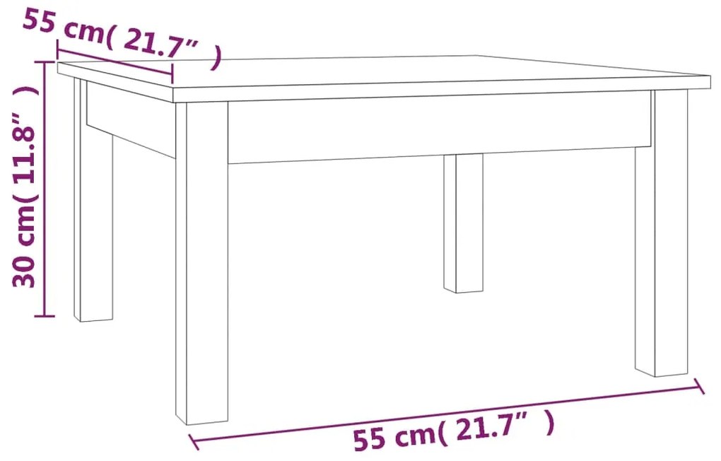 Mesa de centro 55x55x30 cm madeira de pinho maciça cinzento