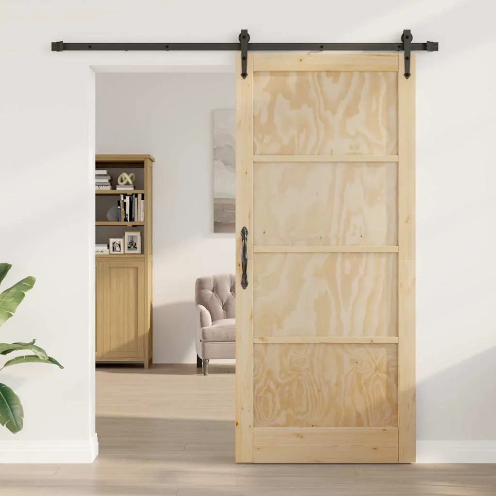 Porta Deslizante vidaXL com Conjunto de Hardware 93x211 cm Madeira Sól