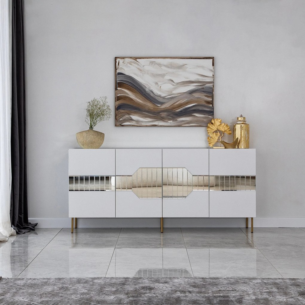 Console Milan – Branco/Dourado – 180 x 80 x 40 cm