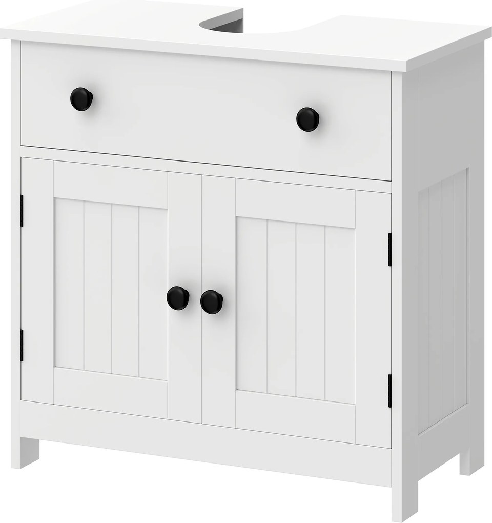 Móvel de casa de banho para lavatório (NÃO INCLUIDO) 60L x 30P x 60A cm, móvel moderno com pés, com dobradiças de fecho suave, gaveta, 2 portas, branc